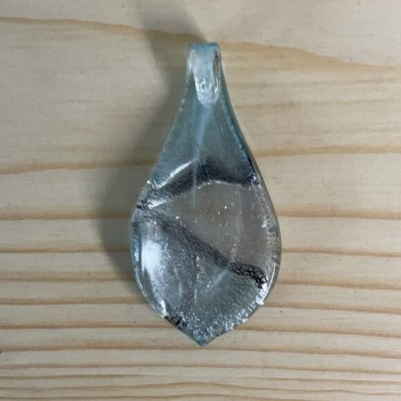 Art Glass Blue & Black Tear Drop Pendant - Picture 2 of 3